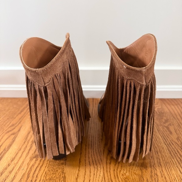 Sundance Suede Fringe Pointed Toe Ankle Boot in Brown Size EU 37 US 6.5 - Picture 8 of 10
